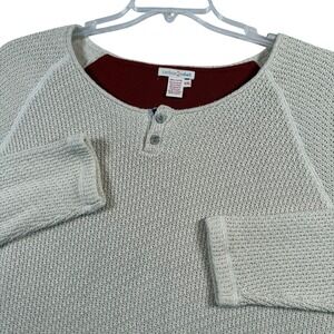 Carbon2Cobalt Henley‎ Sweater Mens XXL Oatmeal Beige Waffle Knit Cotton Raglan